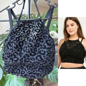 0/L Torrid Swim Leopard Flocked Mesh Lightly Lined Wireless Halter Bikini Top